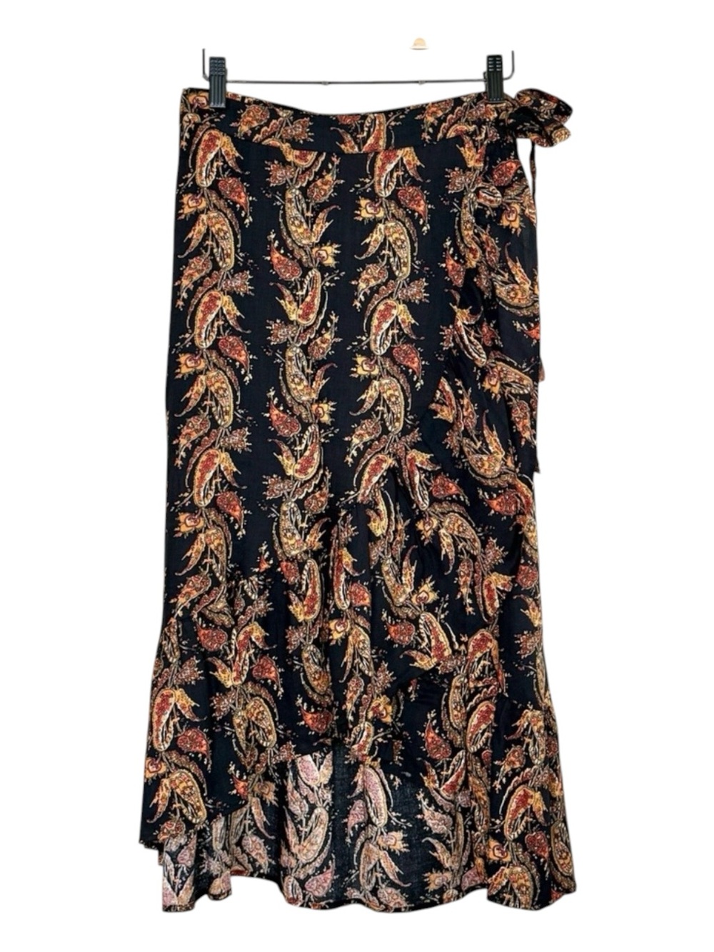 Natural Life Paisley Wrap Midi Skirt NWT Medium Boho Cottagecore Black Rayon